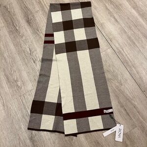 NWT Riona Color Block Plaid Merino Wool Blend Scarf in Brown, Burgundy and Cream